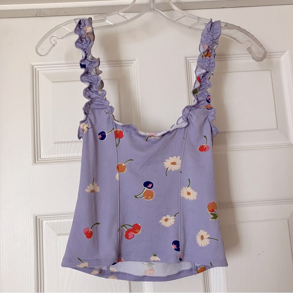 Urban Outfitters Lavender Floral Ruffled Tie-Front Tank - Picture 7 of 10